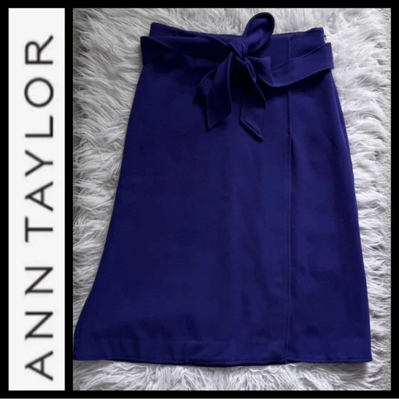Ann Taylor Belted Purple A-Line Skirt - Picture 3 of 6